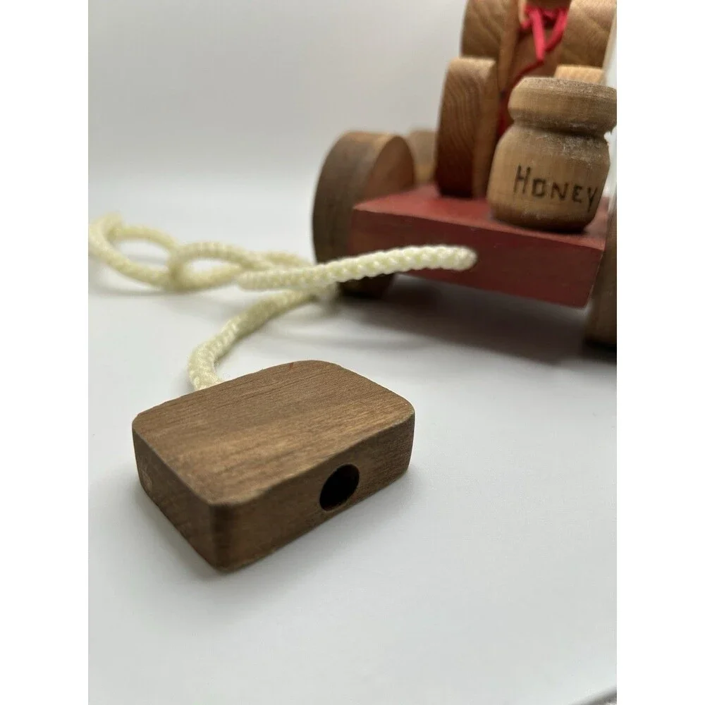 Honey Bear Pull Along Wooden Toy Classic Pooh Child Follow Behind Friend Toddler